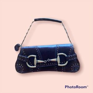 Vintage Rina Rich Studded Brown Leather Envelope Handbag Horse Bit Design.